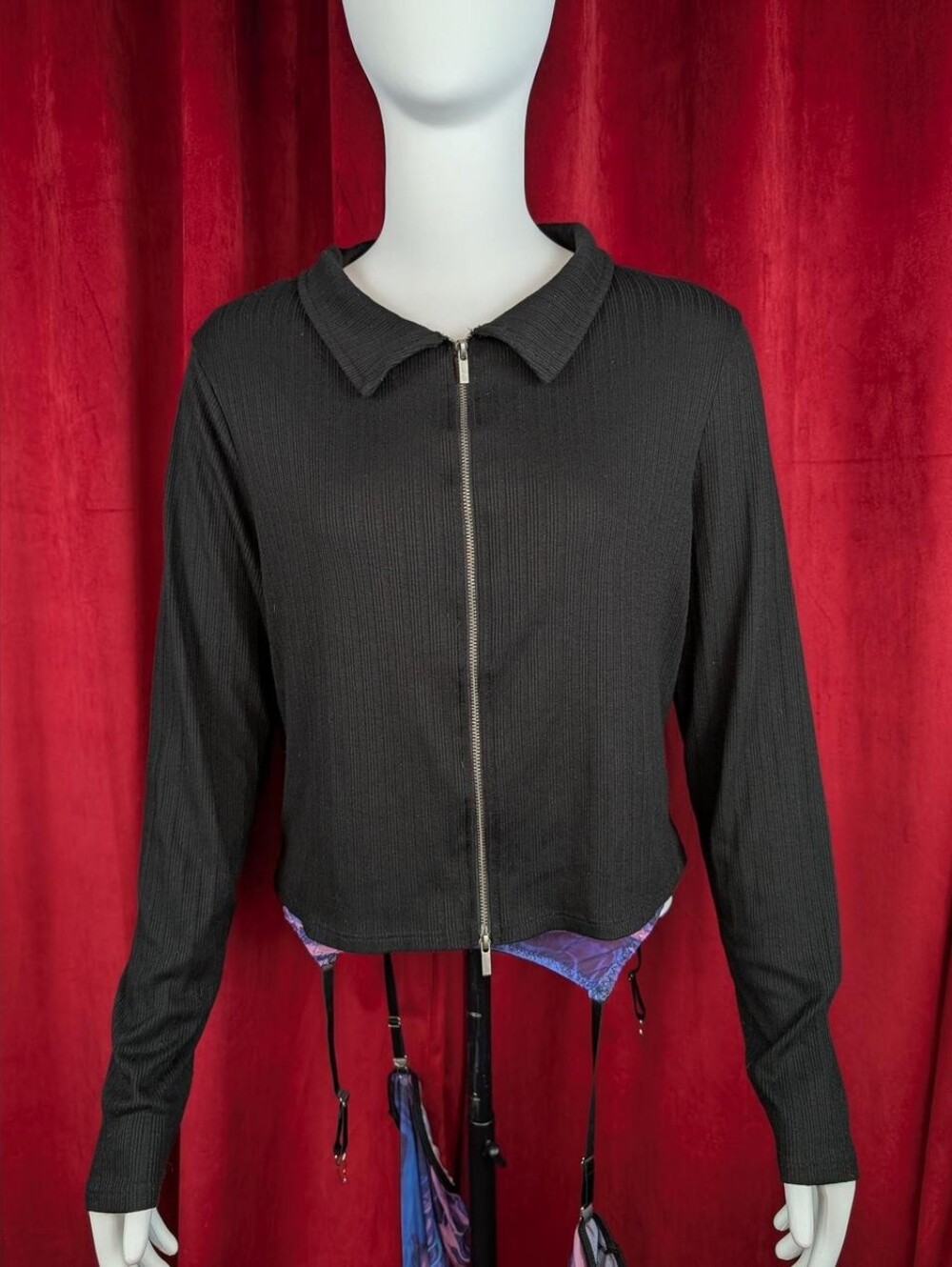 No Boundaries Black Ribbed Two Way Long Sleeve Cardigan